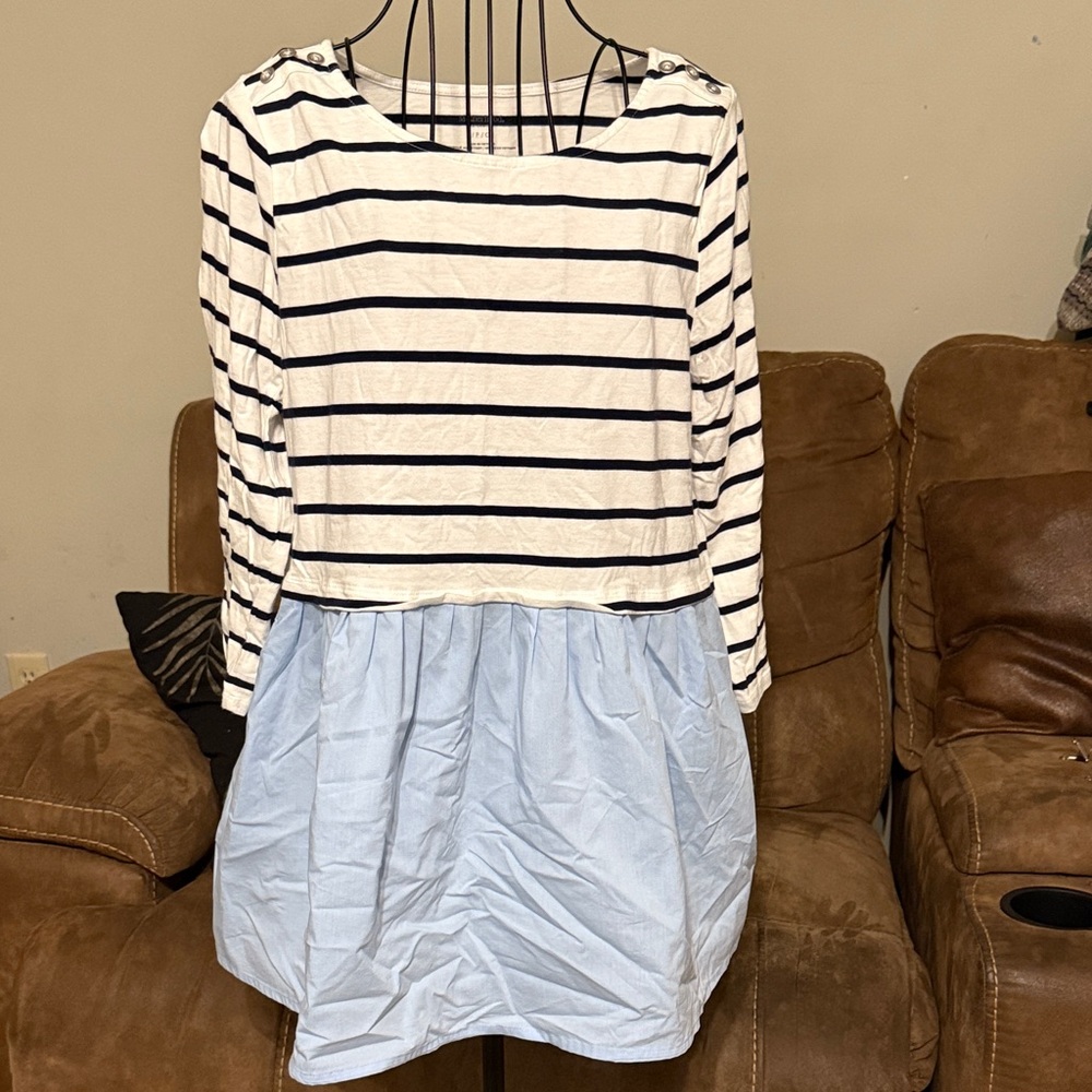 Motherhood Maternity Striped Navy and Light Blue Peplum Top